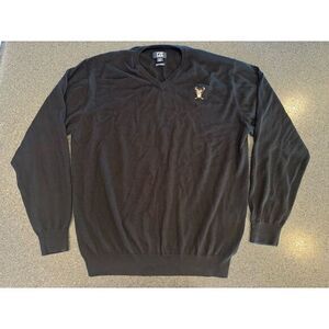 Cutterbuck Mens‎ Wool Blend Black V Neck Sweater Embroidered Buck Deer XL